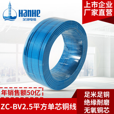 漢河電線(xiàn)電纜ZC-BV2.5平方 銅芯國(guó)標(biāo)家裝電線(xiàn) 單芯單股硬線(xiàn)足米